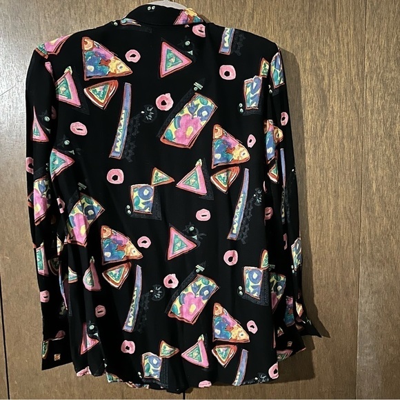 Vintage Chocolates 8 Retro Geometric Black Bright Print Button-Down Blouse - Picture 7 of 12